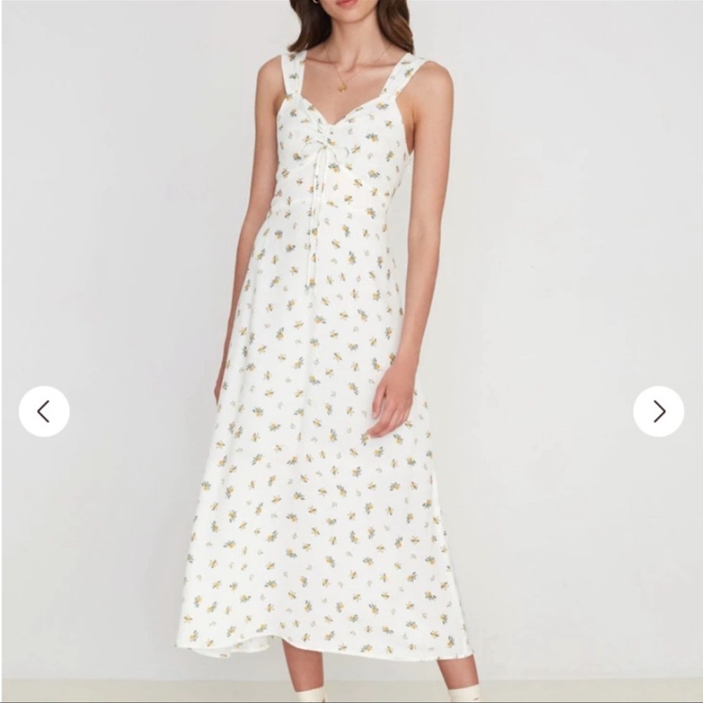 Faithfull the Brand Maeve Midi Dress Carrie White Floral Print size 6 Medium
